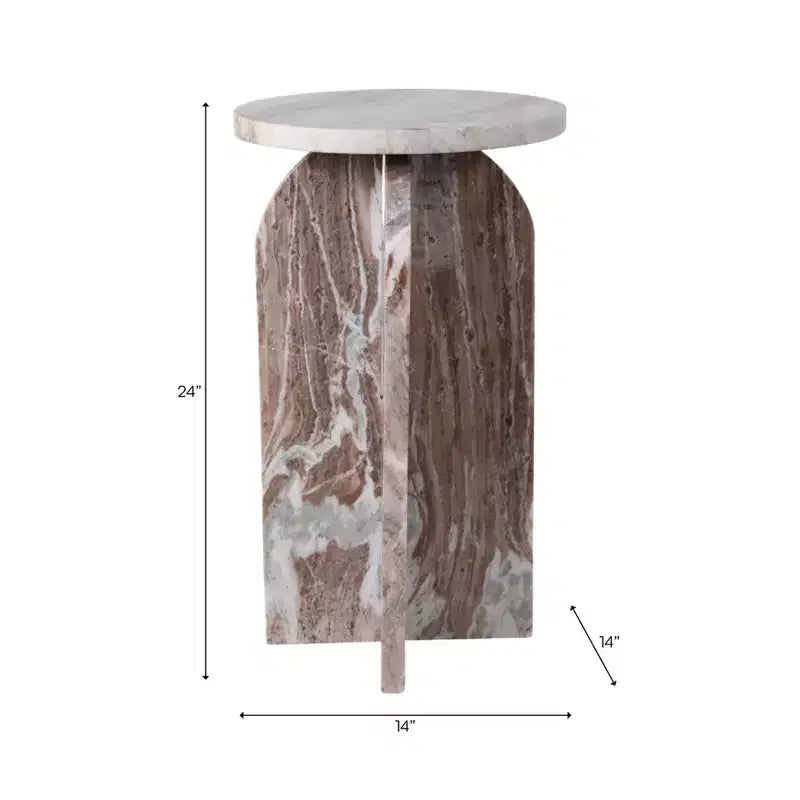 Tavolino rotondo in marmo marrone/verde per 1, tavolino d'appoggio/comodino