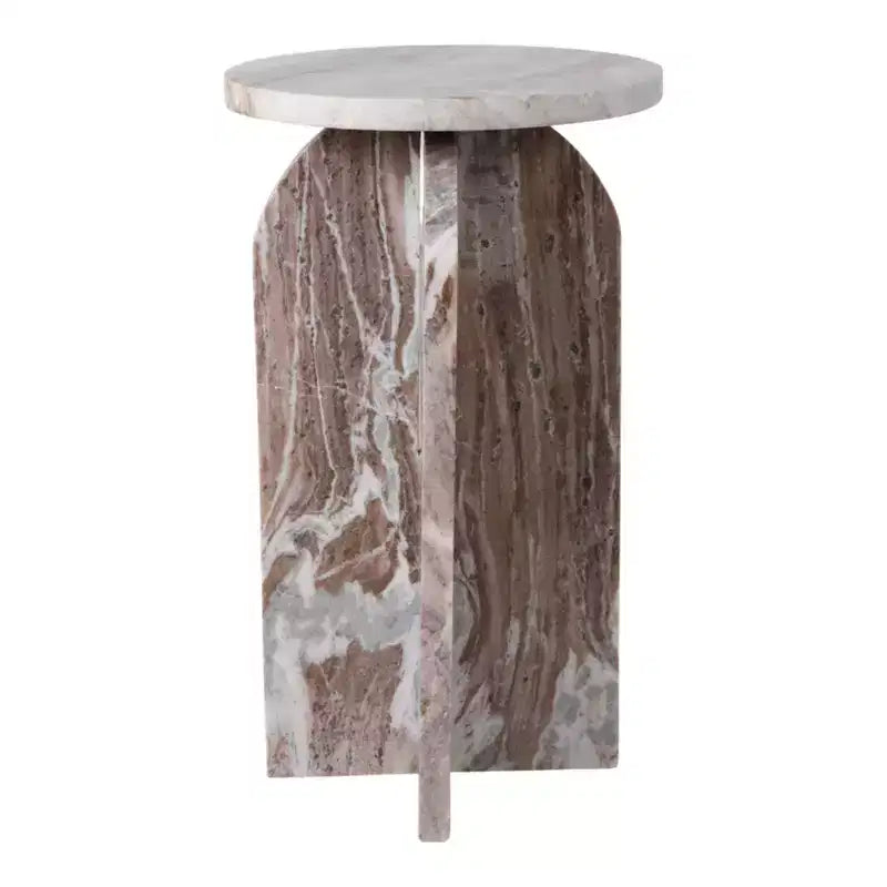 Tavolino rotondo in marmo marrone/verde per 1, tavolino d'appoggio/comodino