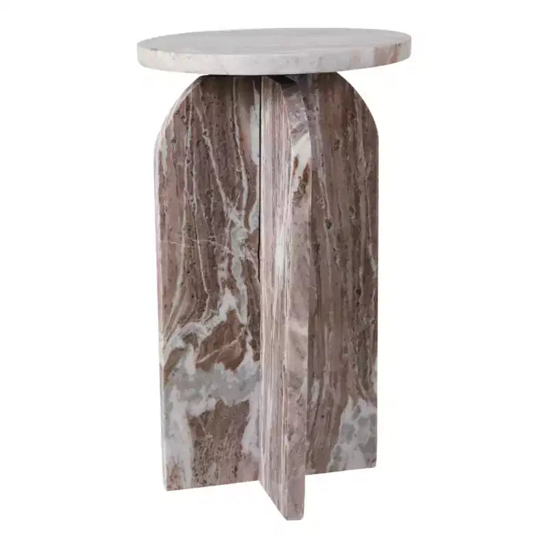 Tavolino rotondo in marmo marrone/verde per 1, tavolino d'appoggio/comodino