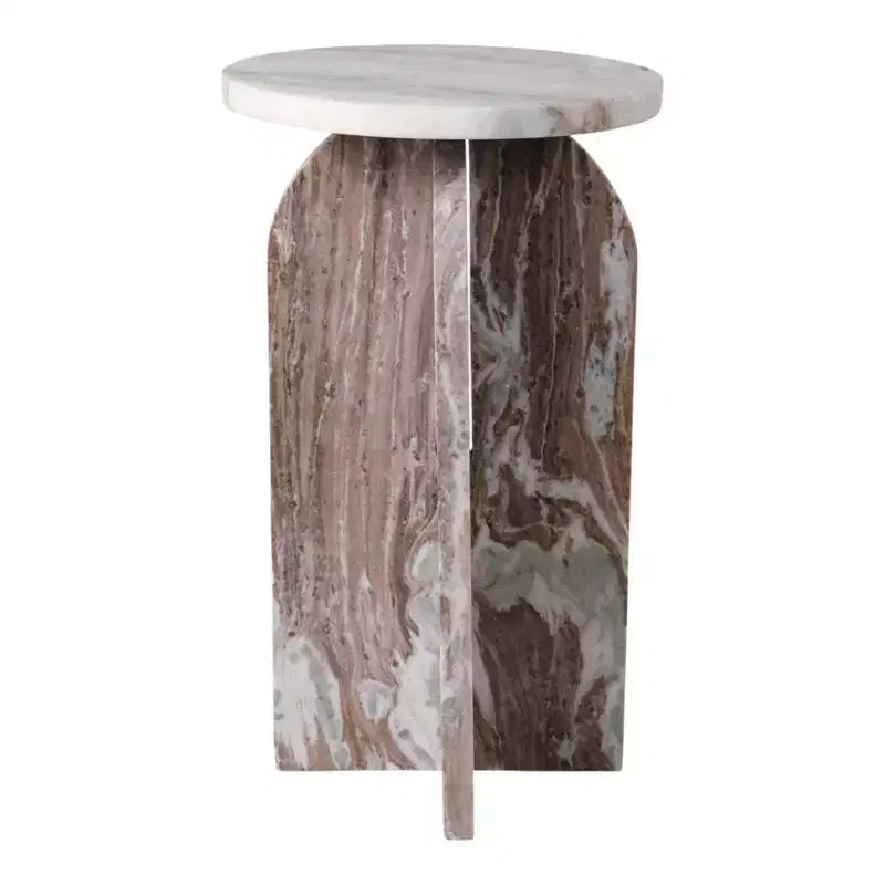 Tavolino rotondo in marmo marrone/verde per 1, tavolino d'appoggio/comodino