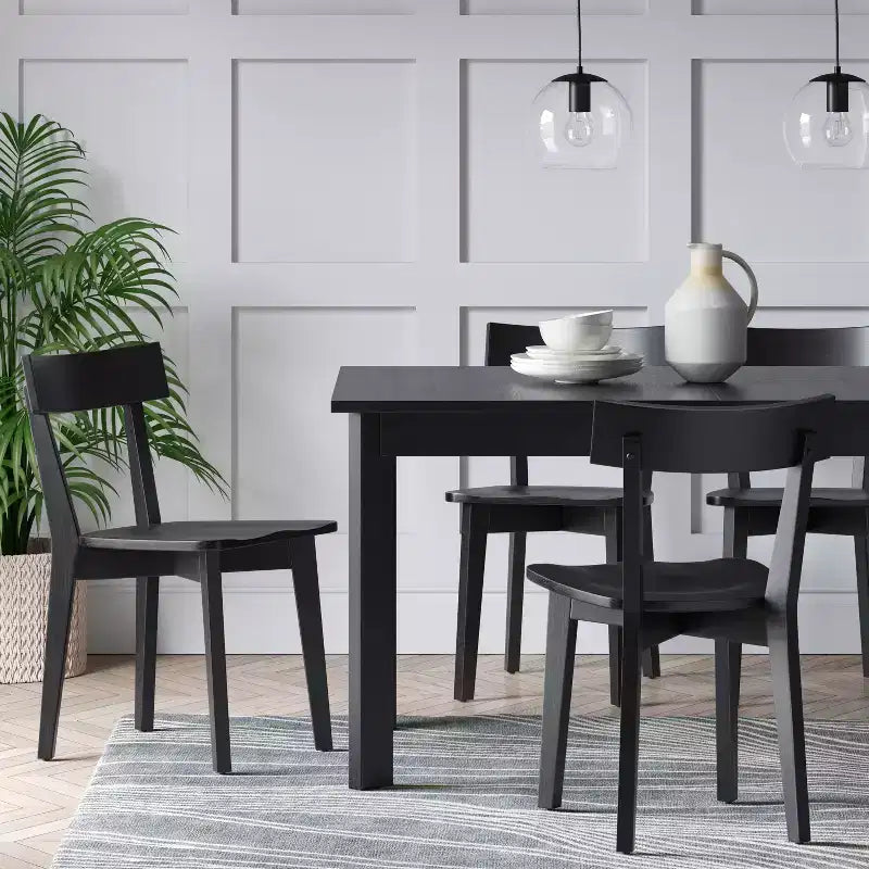 Sedie da pranzo nere senza braccioli, schienale basso, set da 2