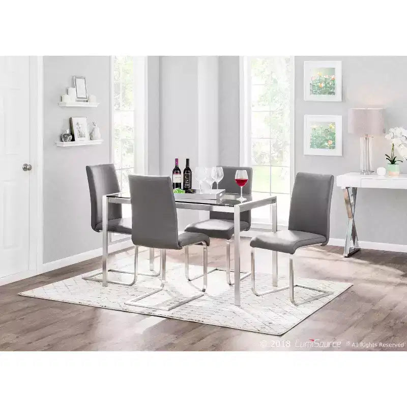 Tavolo da pranzo rettangolare in vetro argento/trasparente, 4 posti