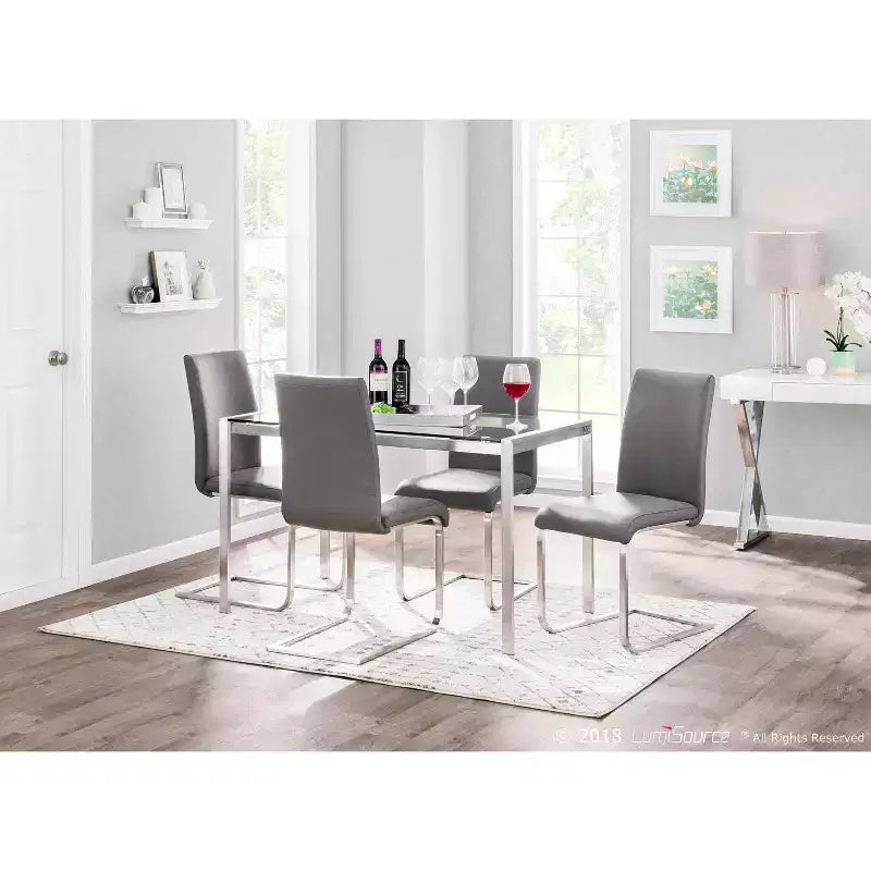 Tavolo da pranzo rettangolare in vetro argento/trasparente, 4 posti