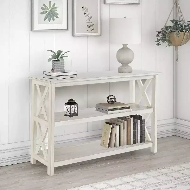 Tavolo da ingresso Off-White a 2 ripiani, stile rustico