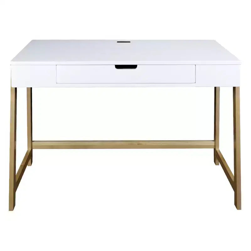 Scrivania Neorustica Bianca/Naturale con Porte USB, Utente Singolo