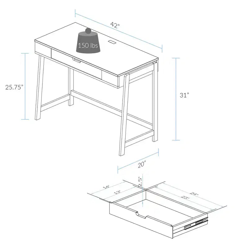 Scrivania Neorustica Bianca/Naturale con Porte USB, Utente Singolo
