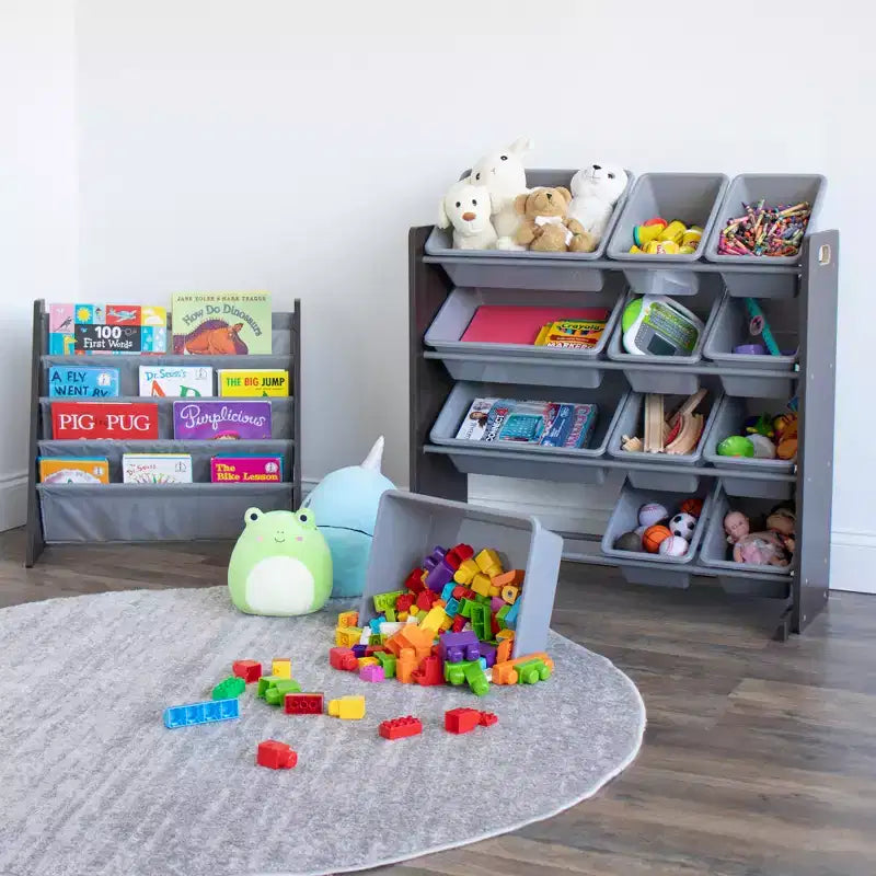 Organizzatore portagiochi Espresso e Grigio con Contenitori – 4 Ripiani, per Bambini dai 3 Anni in su