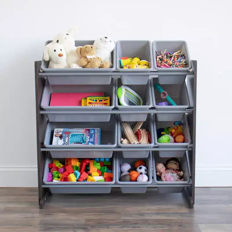 Organizzatore portagiochi Espresso e Grigio con Contenitori – 4 Ripiani, per Bambini dai 3 Anni in su