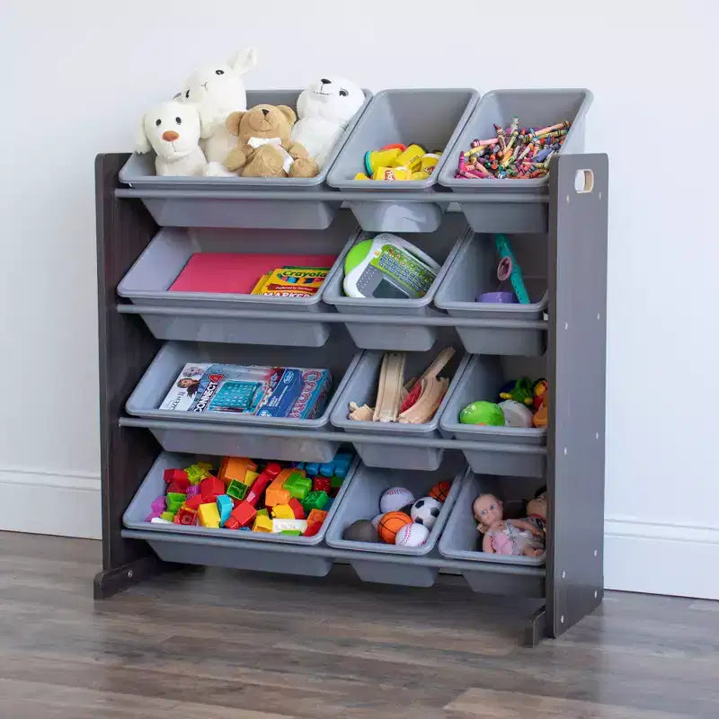 Organizzatore portagiochi Espresso e Grigio con Contenitori – 4 Ripiani, per Bambini dai 3 Anni in su