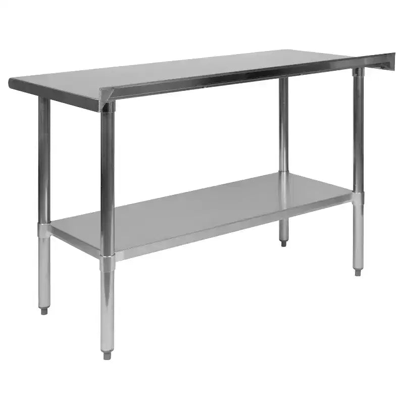 Tavolo da preparazione e lavoro in acciaio inossidabile con alzatina e ripiano regolabile, argento, monoposto, certificato NSF