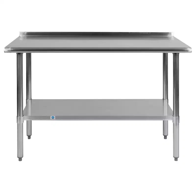 Tavolo da preparazione e lavoro in acciaio inossidabile con alzatina e ripiano regolabile, argento, monoposto, certificato NSF