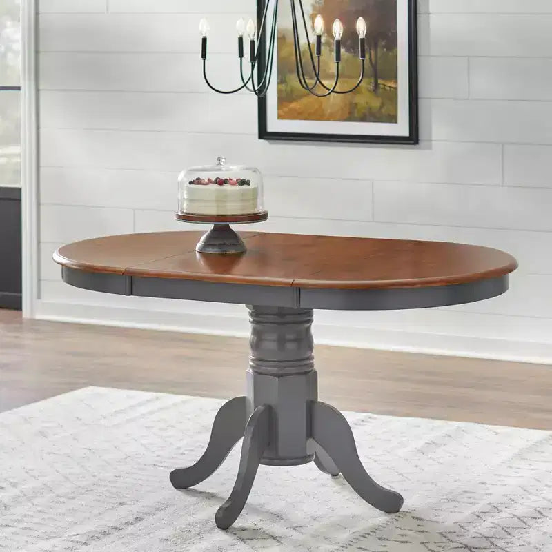 Set tavolo da pranzo allungabile rotondo da fattoria, bianco/naturale e multicolore, 6 posti, 7 pezzi