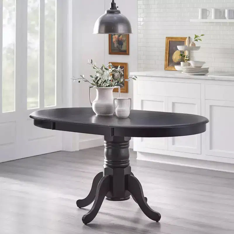Set tavolo da pranzo allungabile rotondo da fattoria, bianco/naturale e multicolore, 6 posti, 7 pezzi