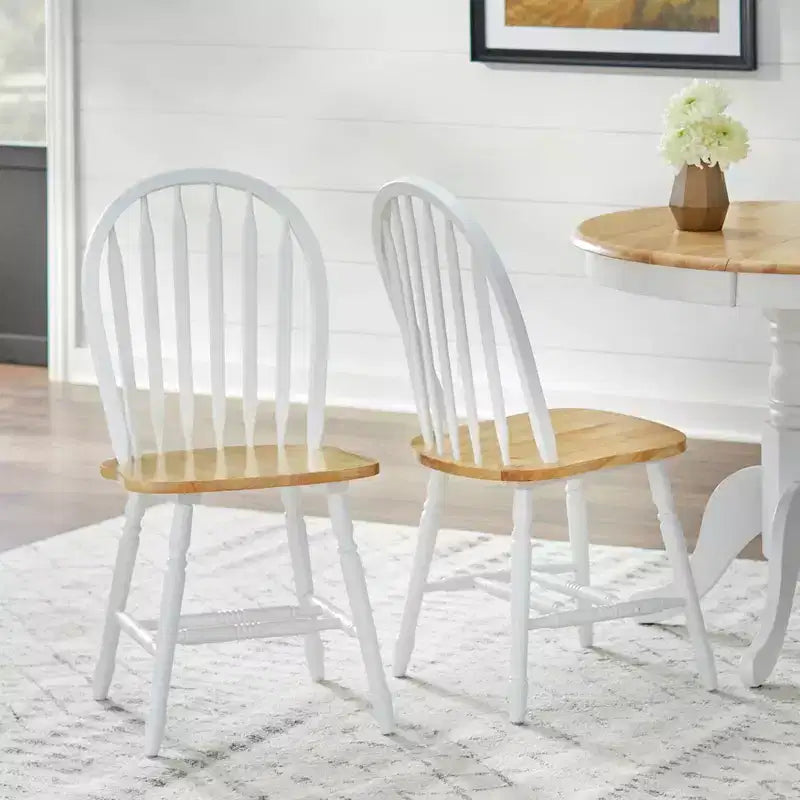 Set tavolo da pranzo allungabile rotondo da fattoria, bianco/naturale e multicolore, 6 posti, 7 pezzi