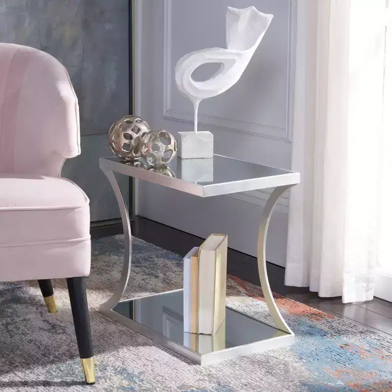 Tavolino d'appoggio rettangolare Oro/Bianco e Argento/Specchio per 1