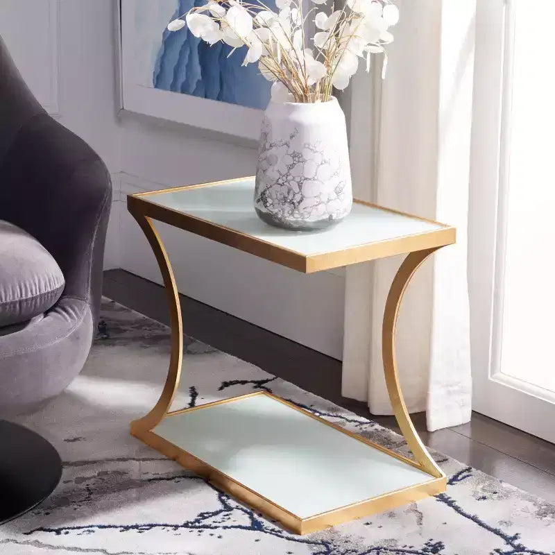 Tavolino d'appoggio rettangolare Oro/Bianco e Argento/Specchio per 1
