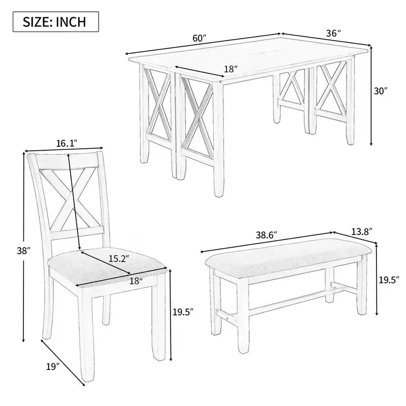 Set da pranzo pieghevole Espresso/Grigio per 6, stile a X, 6 pezzi