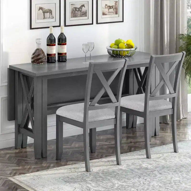 Set da pranzo pieghevole Espresso/Grigio per 6, stile a X, 6 pezzi