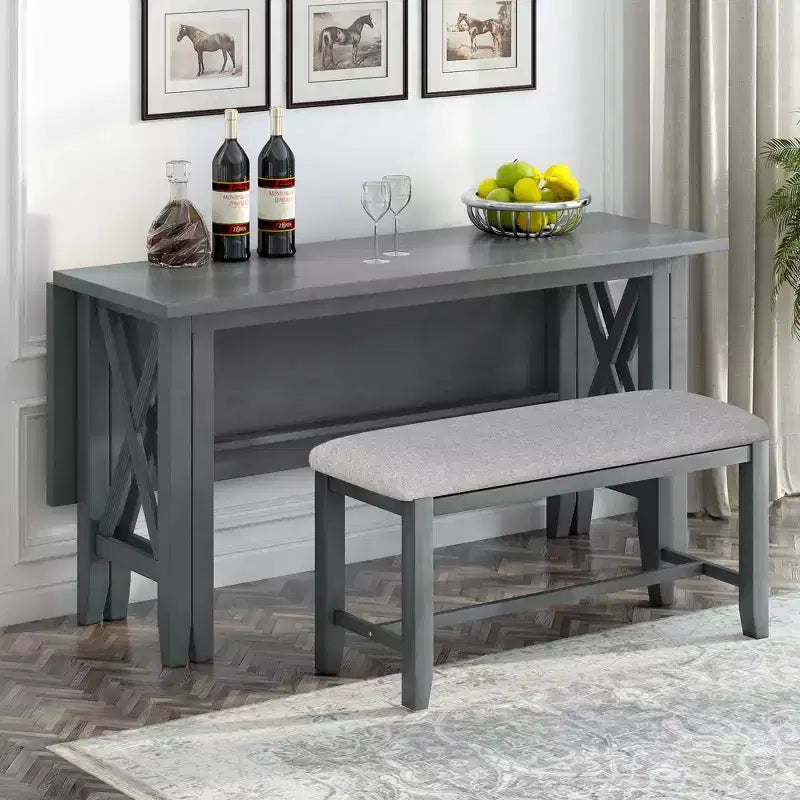 Set da pranzo pieghevole Espresso/Grigio per 6, stile a X, 6 pezzi