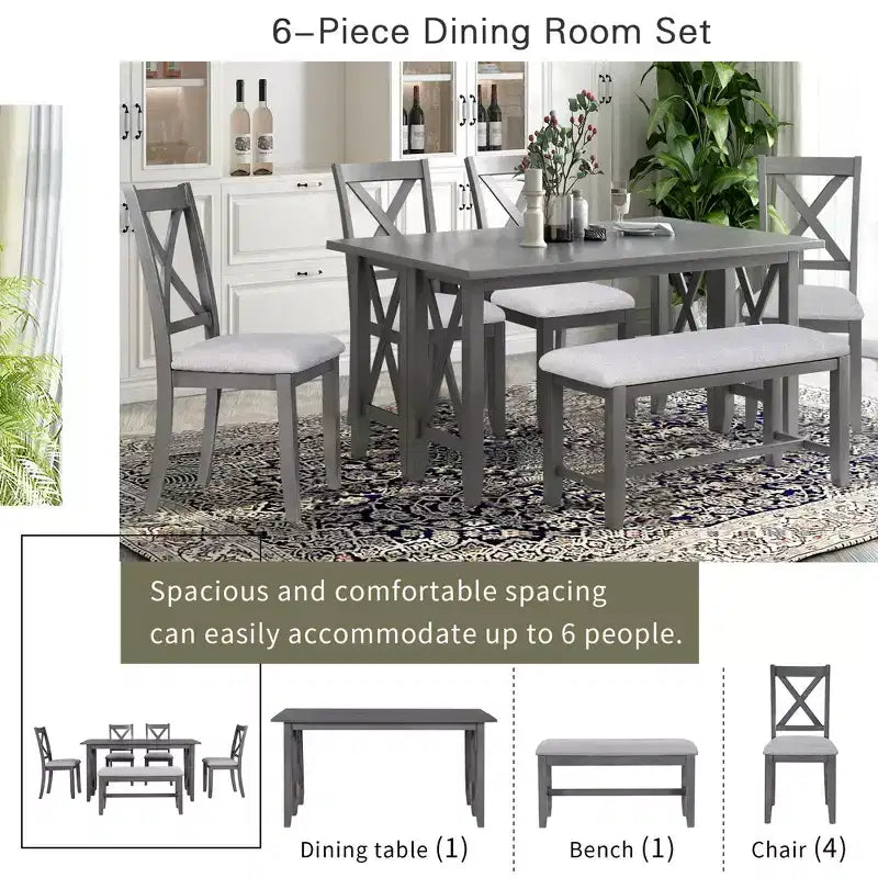 Set da pranzo pieghevole Espresso/Grigio per 6, stile a X, 6 pezzi