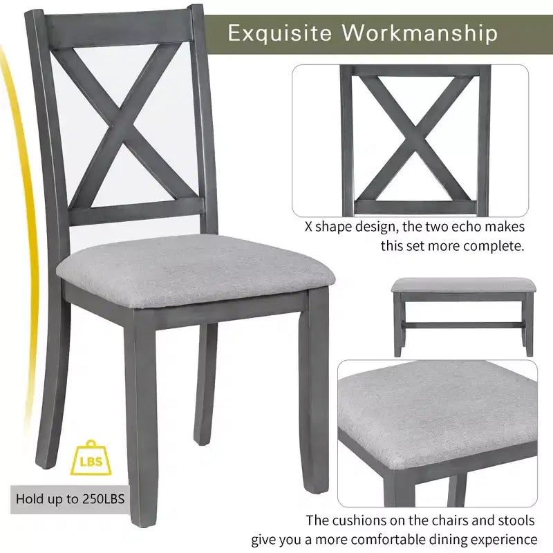 Set da pranzo pieghevole Espresso/Grigio per 6, stile a X, 6 pezzi