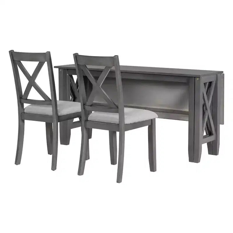 Set da pranzo pieghevole Espresso/Grigio per 6, stile a X, 6 pezzi