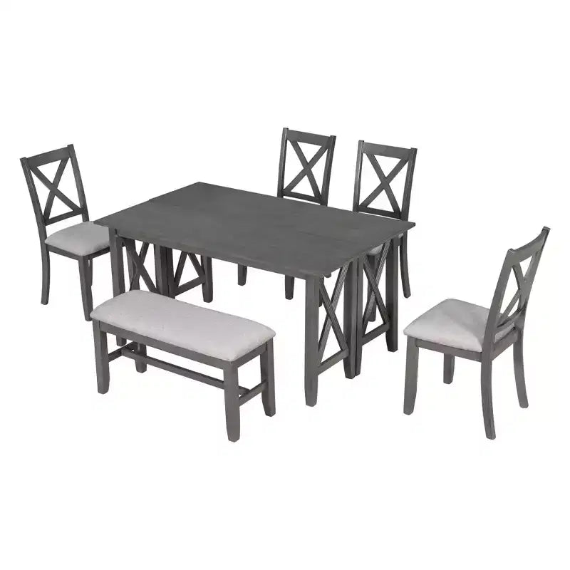 Set da pranzo pieghevole Espresso/Grigio per 6, stile a X, 6 pezzi
