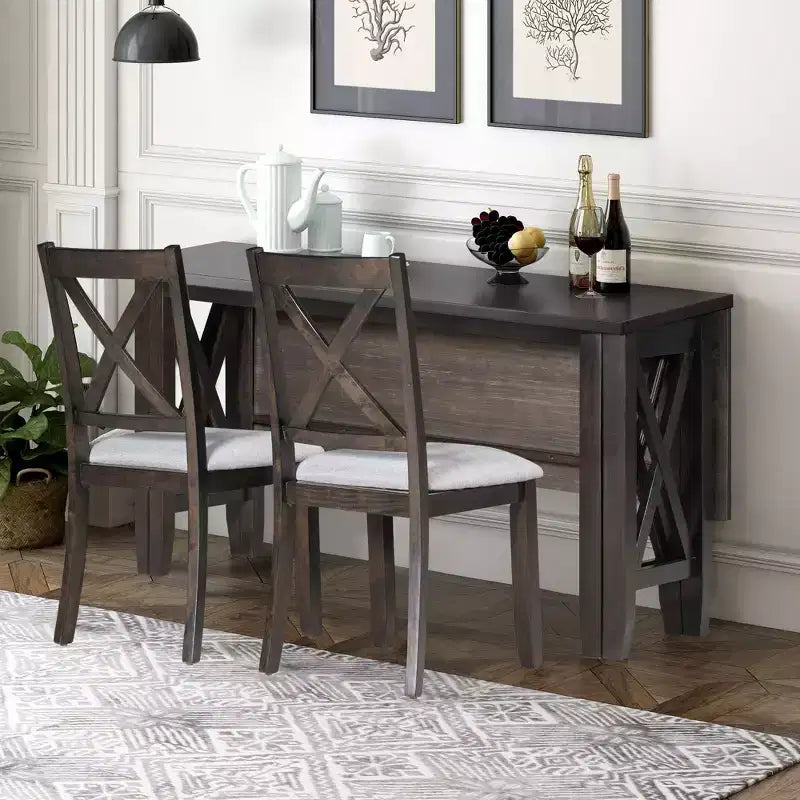 Set da pranzo pieghevole Espresso/Grigio per 6, stile a X, 6 pezzi