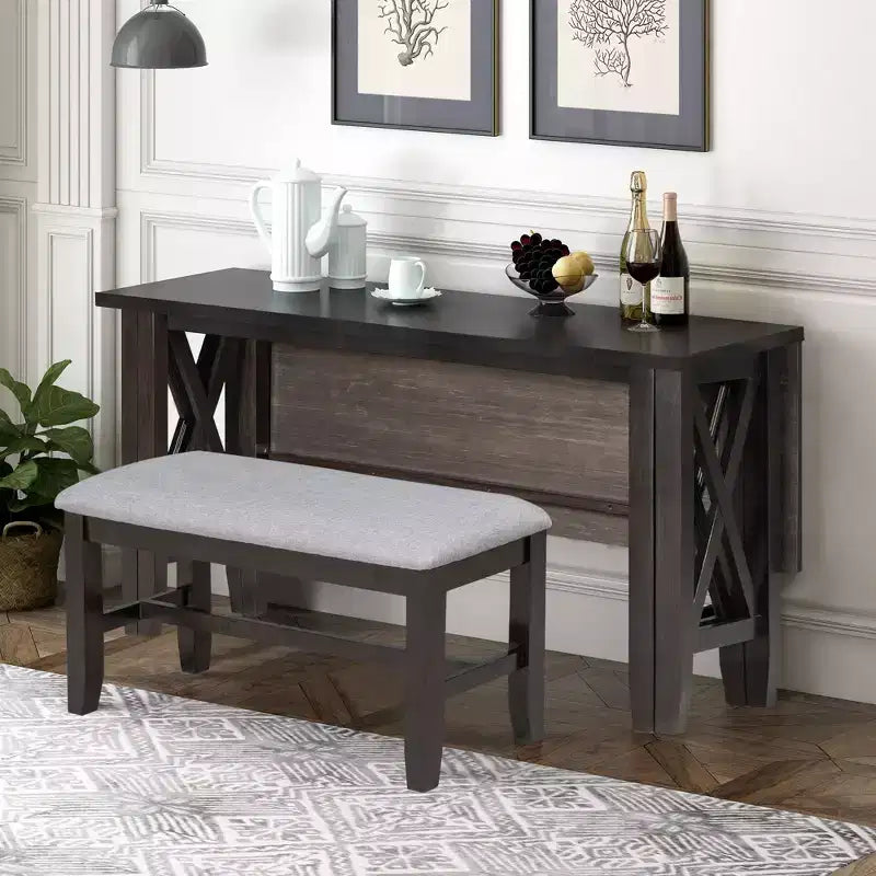 Set da pranzo pieghevole Espresso/Grigio per 6, stile a X, 6 pezzi