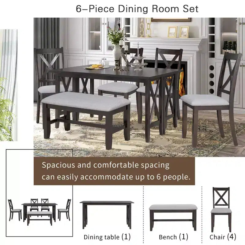 Set da pranzo pieghevole Espresso/Grigio per 6, stile a X, 6 pezzi