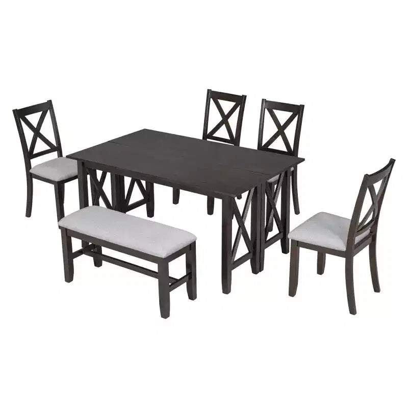 Set da pranzo pieghevole Espresso/Grigio per 6, stile a X, 6 pezzi