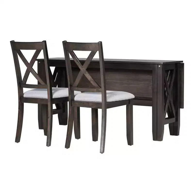 Set da pranzo pieghevole Espresso/Grigio per 6, stile a X, 6 pezzi
