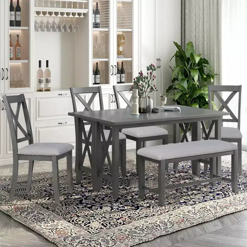 Set da pranzo pieghevole Espresso/Grigio per 6, stile a X, 6 pezzi